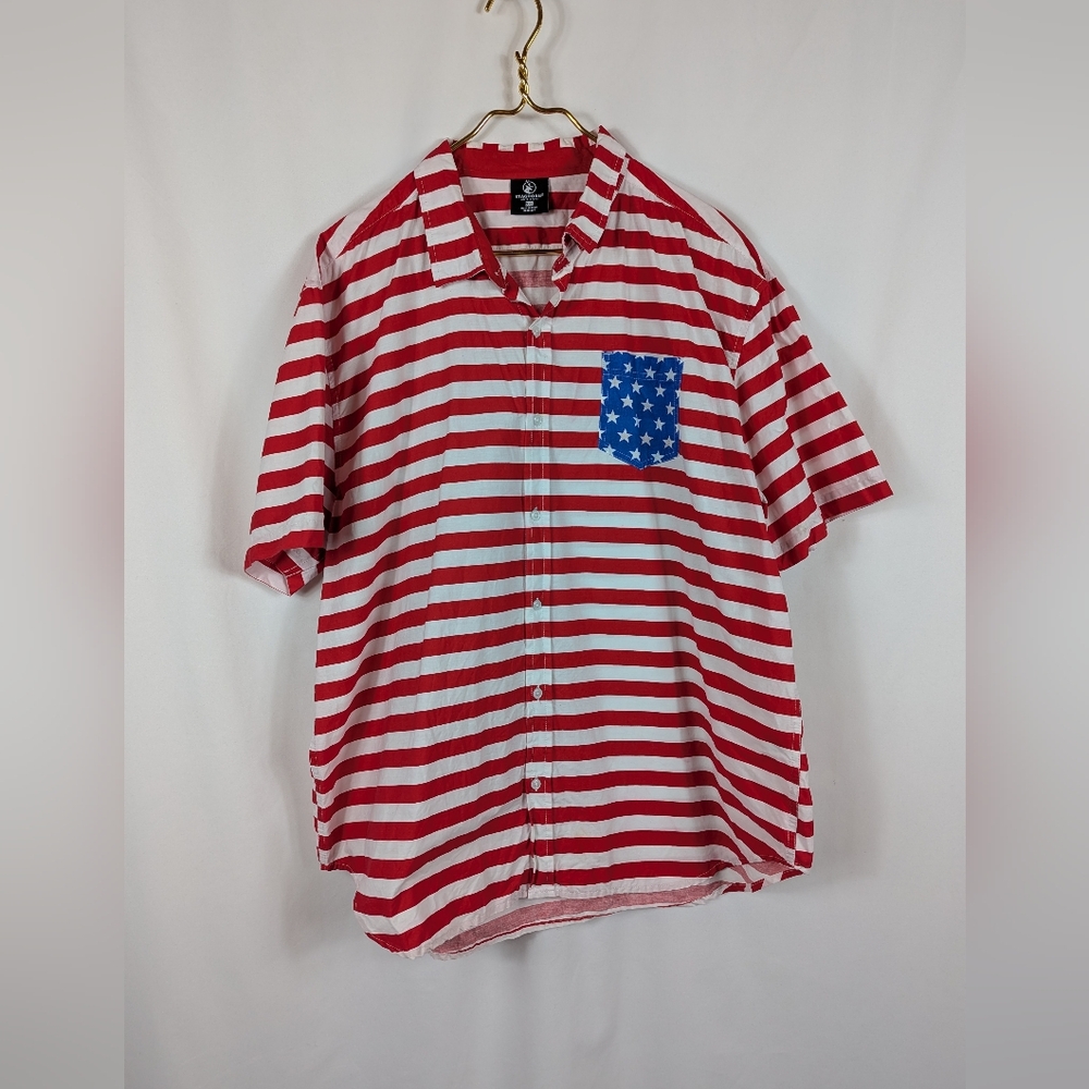 Staghorn Short Sleeve Button Up Shirt American Flag 4th of July Red Mens Sz XXL